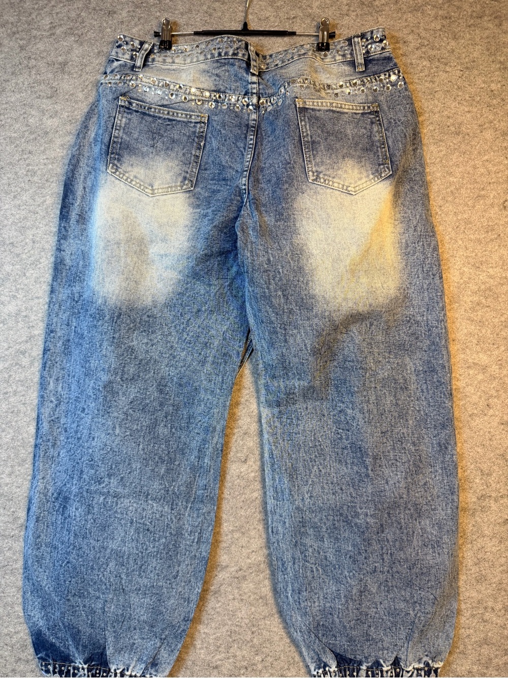 Studded Fade-Washed Y2K Trend Baggy Blue Jeans - Women's Wide Leg - Picture 7 of 8